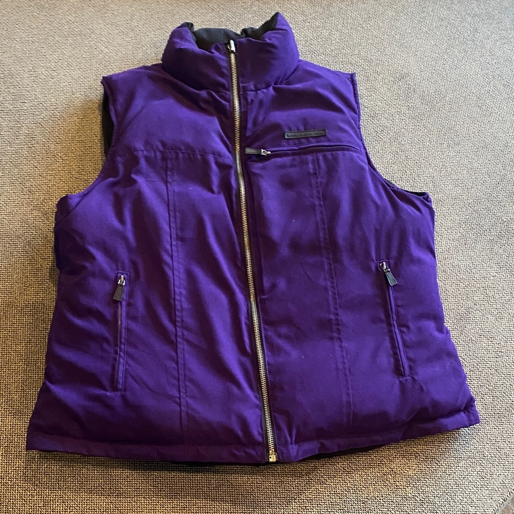 Lauren Ralph Lauren Reversible Deep Purple & Black Puffer Vest Women sz Lg